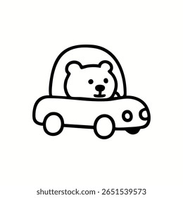 Urso bonito dirigindo um carro simples