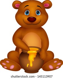 Cute bear eating honey