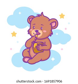 Oso cutáneo comiendo miel, ilustración vectorial