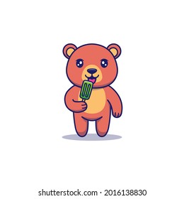 Cute bear eating ice cream