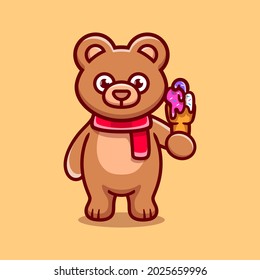 cute bear eating ice cream illustration