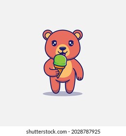 Cute bear eating ice cream