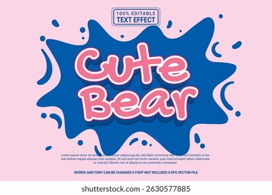 Cute Bear Editable Vector 3D Text Effect – Playful and Modern Typography Cartoon Style for Poster, Branding, Social Media