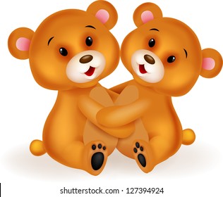 Cute bear embrace each other