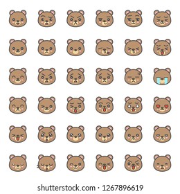 Cute bear emotion face in various expession, editable stroke icon