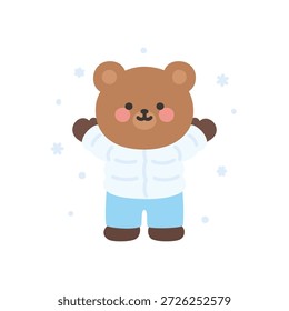 Un oso lindo disfrutando de la caída de copos de nieve Ilustración vectorial