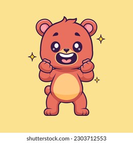 Cute Bear Excited Cartoon Vector Icon Illustration. Animal Nature Icon Concept Isolated Premium Vector. Flat Cartoon Style