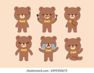 Cute Bear Expression Illustration Character Collection. Isolated Flat Vector Style