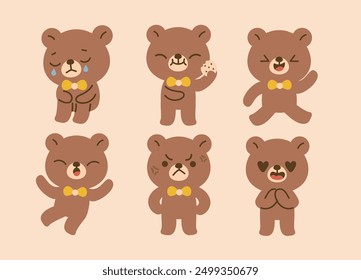 Cute Bear Expression Illustration Character Collection. Isolated Flat Vector Style