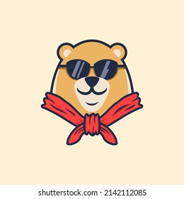 Cute Bear With Eyeglasses Logo Design Vector Illustration