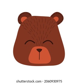 Cute bear face. Animal design over white background. Flat vector illustration.