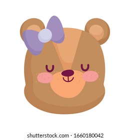 cute bear face with bow animal cartoon character vector illustration
