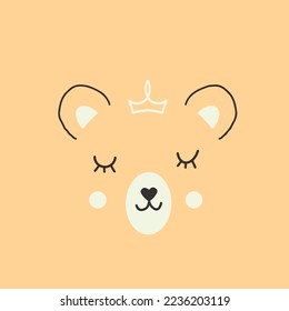 Cute Bear face. Cartoon animal simple portrait, vector illustration.