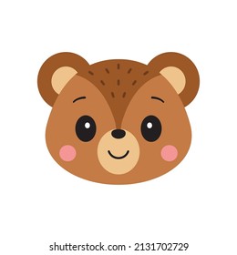 Cute bear face. Cartoon vector illustration isolated on white background