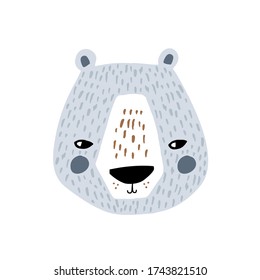 Cara de oso lindo. Papel infantil para camisetas, ropa, tarjetas, afiches, decoración de guardería. Ilustración vectorial