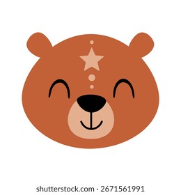 Cute bear face clipart. Forest animal character. Vector illustration in cartoon style