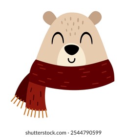 Cute bear face clipart. Winter animal clipart. Winter character. Hand draw vector illustration in flat style