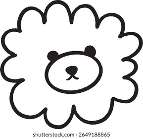 Face d'ours mignon avec contour bouclé duveteux dans le style griffonnage