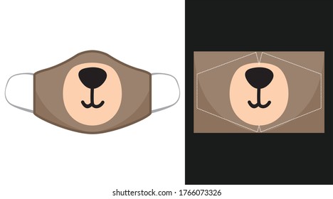 Diseño gráfico de cara de oso cortado ilustración vectorial lista para imprimir sobre máscara de boca