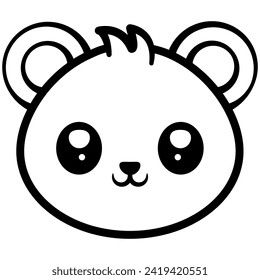 Cute bear face illustration with big eyes and a small smile, black outlines on a white background.