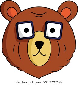 Ilustración facial de oso lindo. Icono de mascota, diseño de pegatinas. Feliz oso familiar. Ilustración vectorial simple.