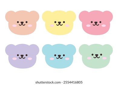 Cute bear face kawaii style with pastel color. Suitable for flat design illustration, clip art, stickers, etc
