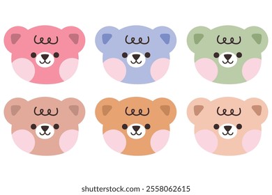 Cute bear face kawaii style with pastel color. Suitable for flat design illustration, clip art, stickers, etc