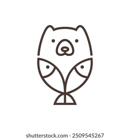 cute bear face line cartoon logo design vector