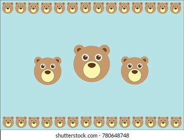 Cute bear face on Blue pastel background vector illustration , Pastel background.