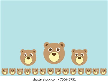 Cute bear face on Blue pastel background vector illustration , Pastel background.