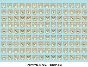 Cute bear face on Blue pastel background vector illustration , Pastel background.
