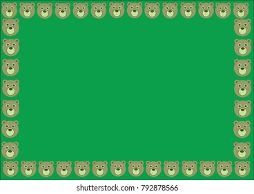 Cute bear face on green background , vector illustration.