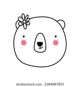 Cute Bear Face, scandinavian style. Hand Drawn vector illustration character. Element for print, postcard and poster isolate on white