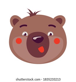 Cute bear face Vector, white background, isolated.