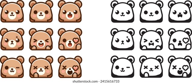 Cute bear facial expression collection