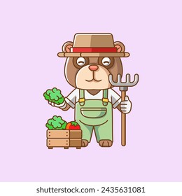 Cute Bear farmers harvest fruit and vegetables cartoon animal character mascot icon flat style illustration concept set