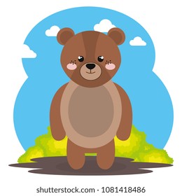 cute bear in the field landscape character