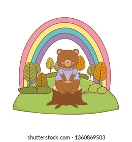 cute bear in the field woodland character