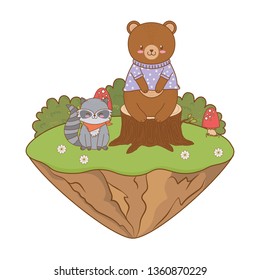 cute bear in the field woodland character