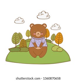 cute bear in the field woodland character