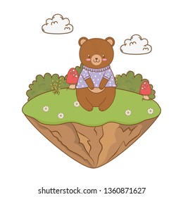 cute bear in the field woodland character