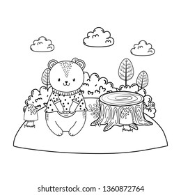 cute bear in the field woodland character