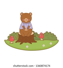 cute bear in the field woodland character