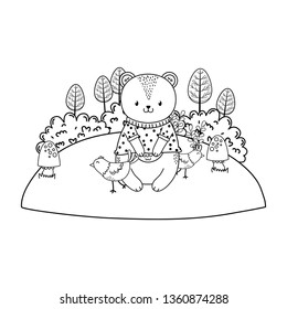 cute bear in the field woodland character