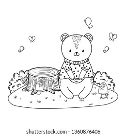 cute bear in the field woodland character