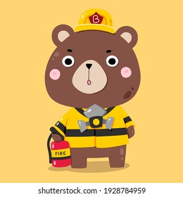 Dibujo de Cute Bear Fire Fighter en ilustraciones de animales vectores