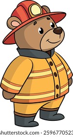 Cute Bear Fire Fighter Cartoon Character illustrations isolated on a White Background.