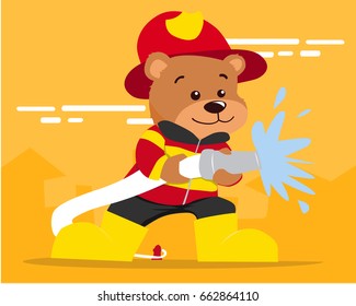 Cute Bear in Firefighter Uniform Illustration Suitable for Education, Card, T-Shirt, Social Media, Print, Book, Stickers, and Any Other Kids Related Activities