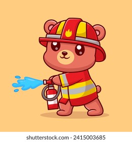 Cute Bear Firefighter with Water Hose Cartoon Vector Icon
Illustration. Animal Profession Icon Concept Isolated Premium
Vector. Flat Cartoon Style