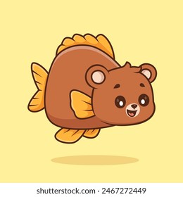 Cute Bear Fish Swimming Cartoon Vector Icon Illustration. Animal Nature Icon Concept Isolated Premium Vector. Flat Cartoon Style
